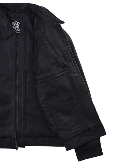 Men's Black Leather Harrington Jacket