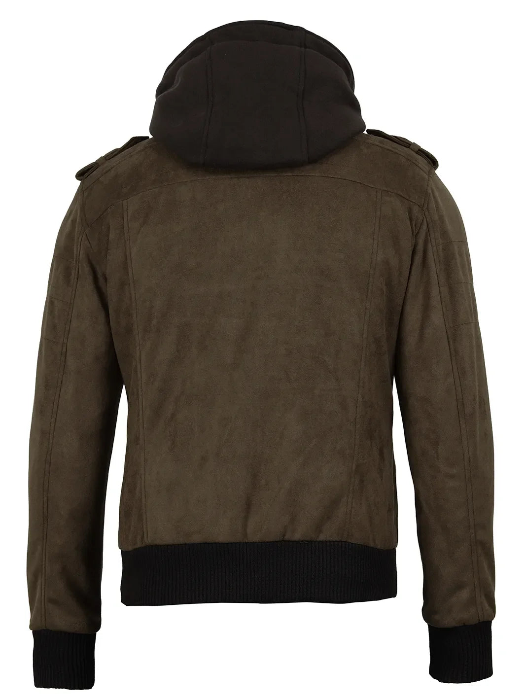 Men's Dark Brown Faux Suede Hooded Bomber Jacket