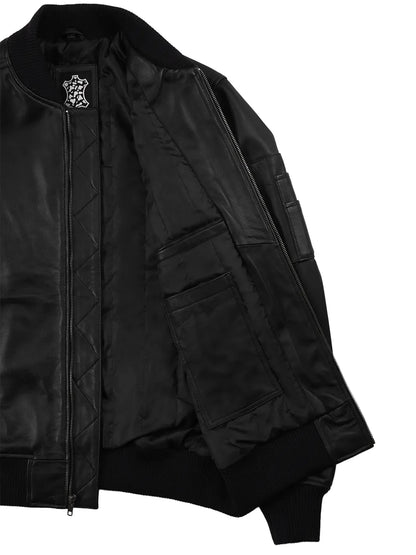 Bryan Men's Black Lambskin Leather Bomber Jacket