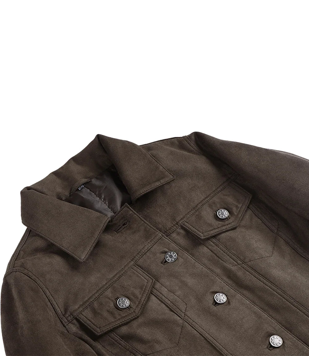 Women's Dark Brown Faux Suede Trucker Jacket