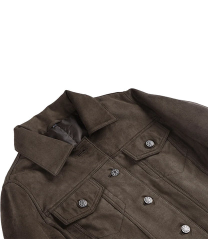 Women's Dark Brown Faux Suede Trucker Jacket