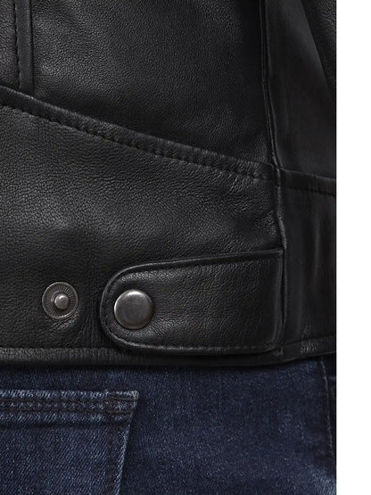 Men's Black Lambskin Leather Cafe Racer Jacket
