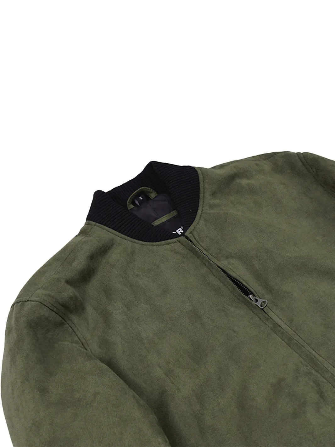 Men's Olive Green Faux Suede Bomber Jacket