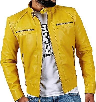 MEN’S YELLOW CAFE RACER LEATHER BIKER JACKET Max Jackets