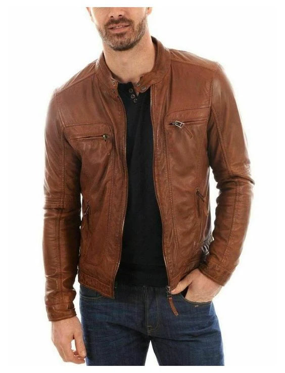 Noora men's Brown leather Motorcycle Biker jacket Max Jackets
