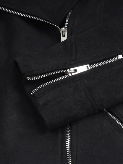 Women's Black Faux Suede Biker Style Jacket