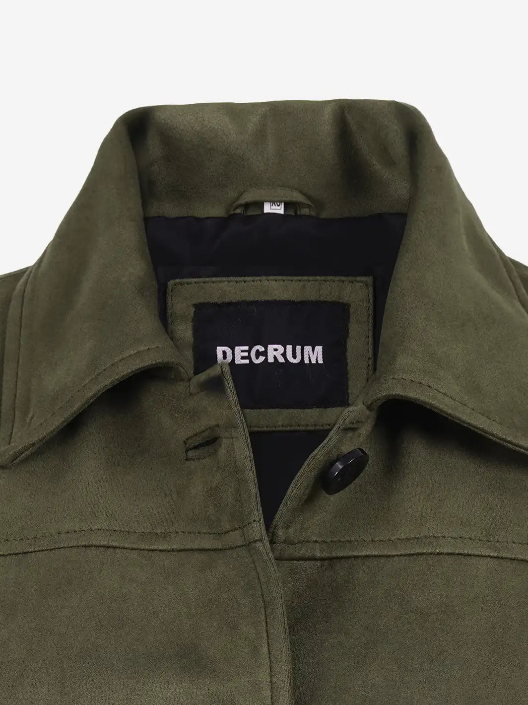 Women's 3/4 Length Olive Green Faux Suede Coat — Button Front