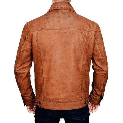 Trucker Vintage Style Real Lambskin Leather Jacket for Men