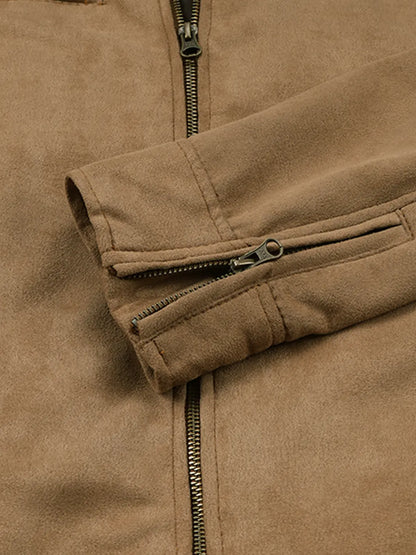 Men's Camel Faux Suede Cafe Racer Jacket