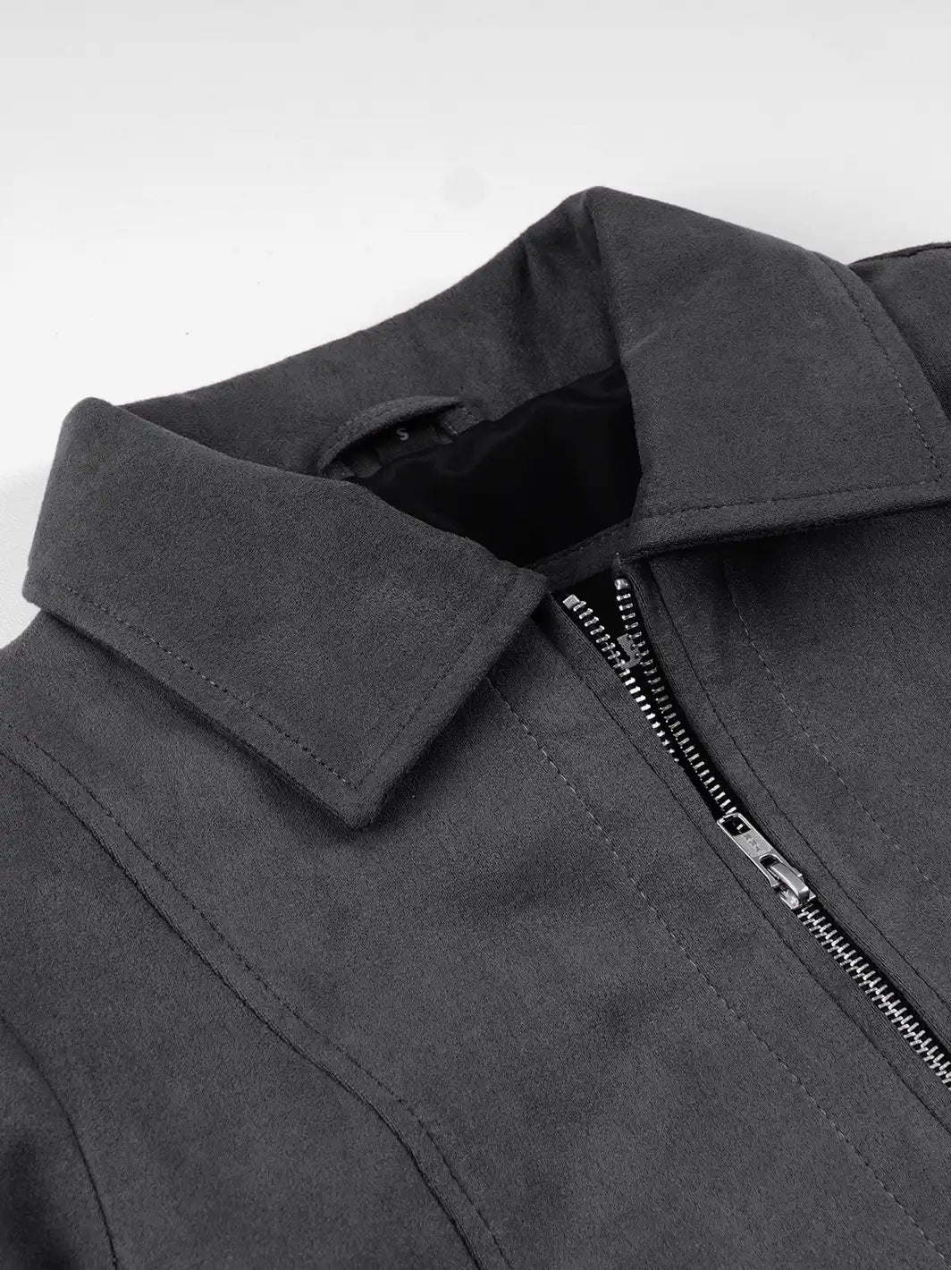 Women's Dark Grey Faux Suede Harrington Jacket