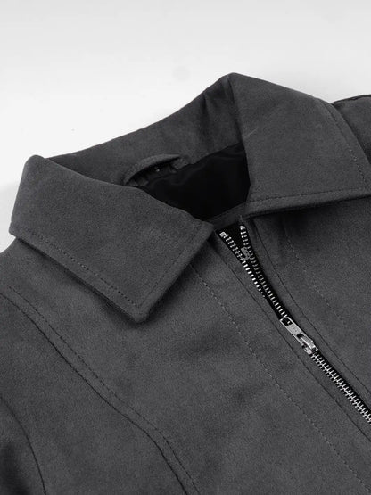 Women's Dark Grey Faux Suede Harrington Jacket