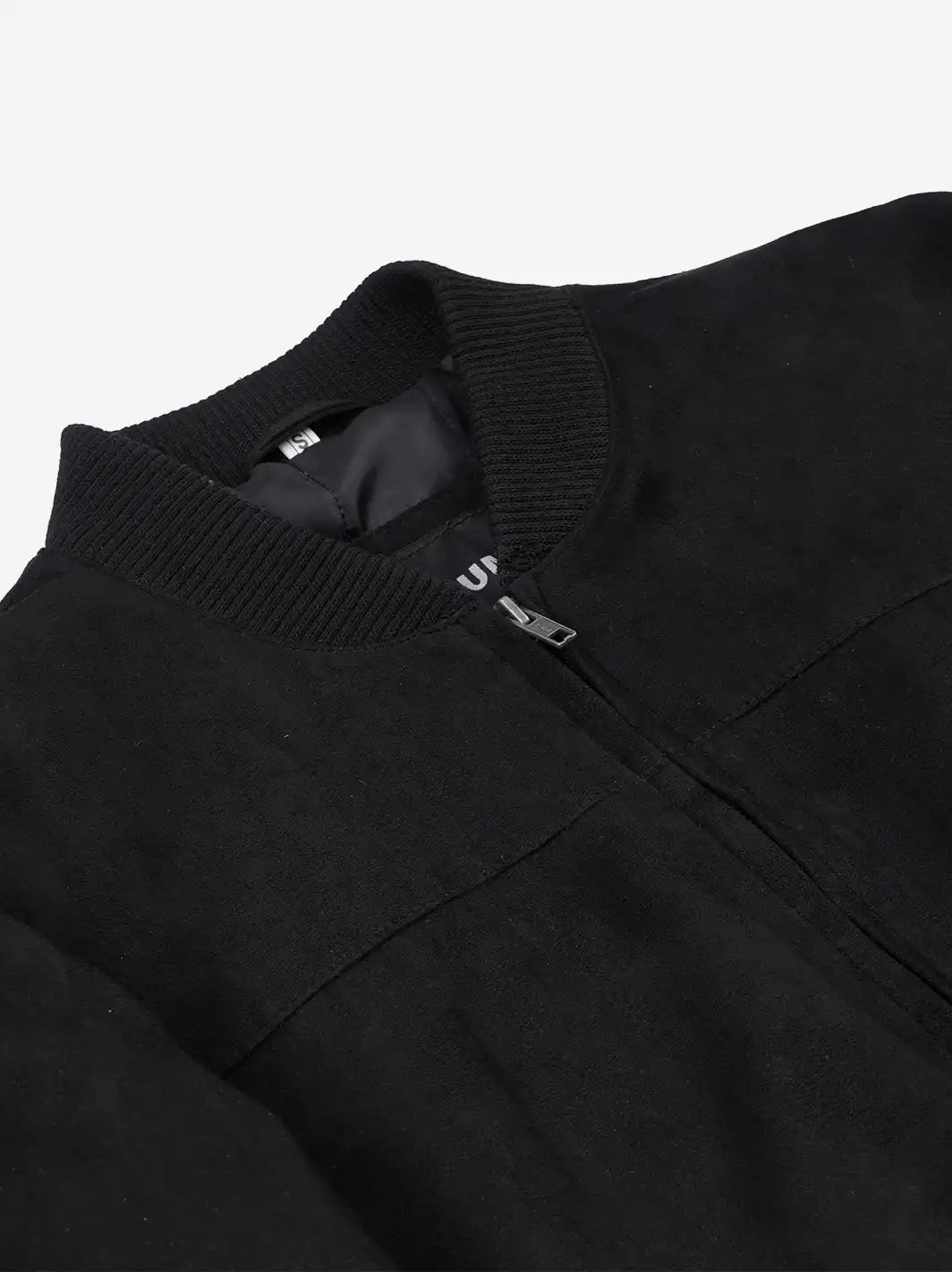 Men's Black Faux Suede Bomber Jacket