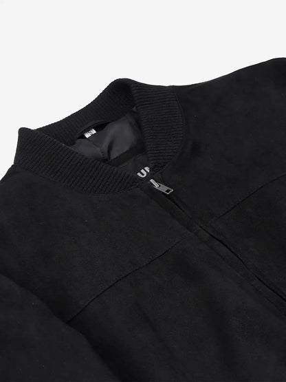 Men's Black Faux Suede Bomber Jacket