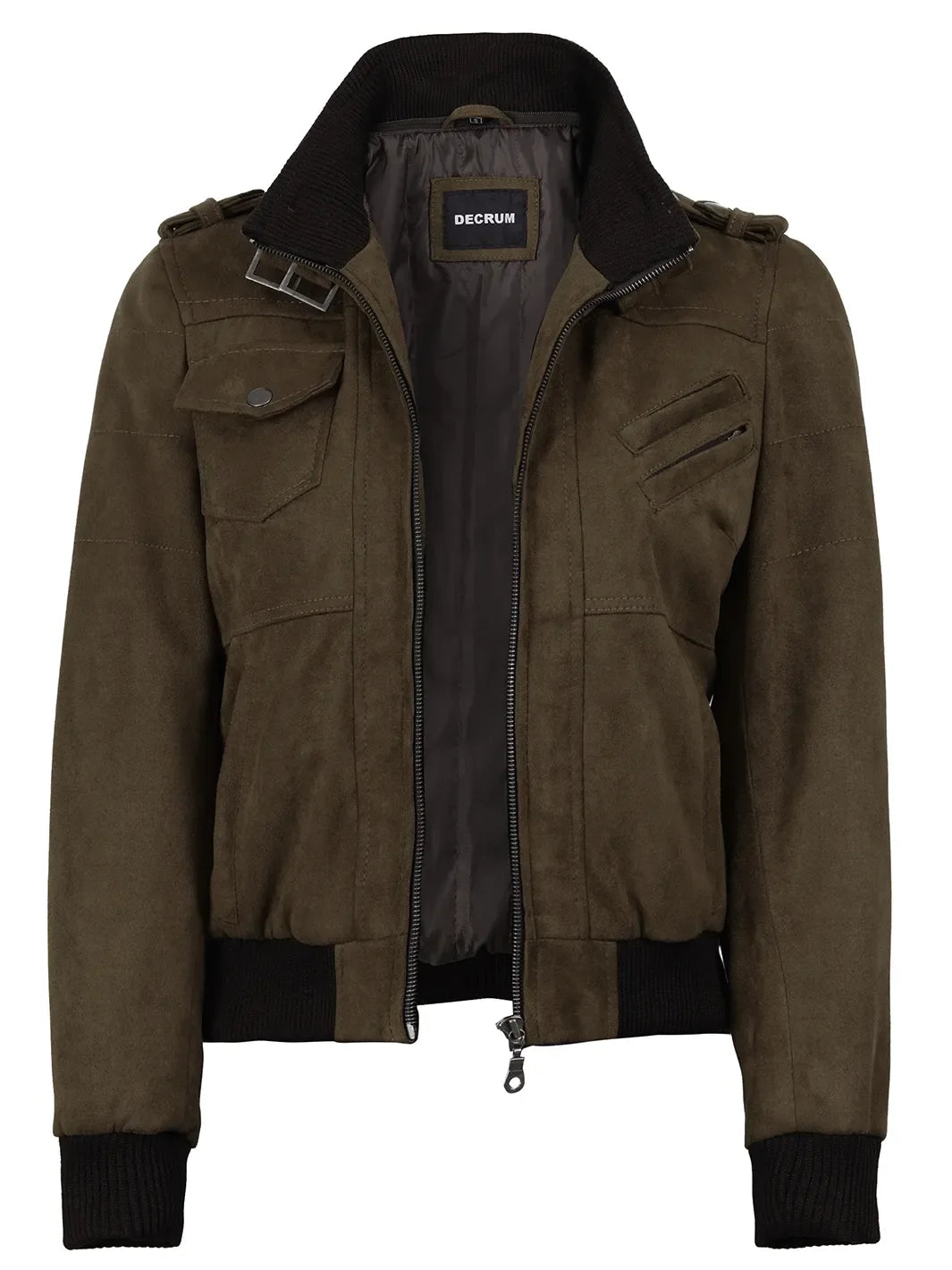 Women's Dark Brown Faux Suede Hooded Bomber Jacket