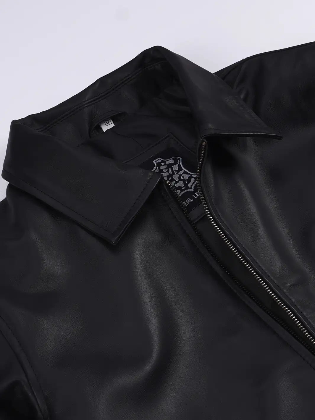 Men's Black Harrington Leather Jacket | Shirt Style Collar