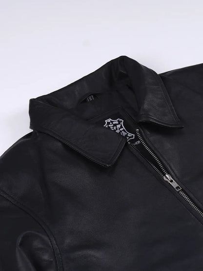 Men's Black Leather Harrington Jacket