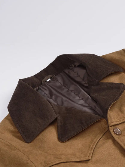 Men's Light Brown Faux Suede Jacket with Western Yoke Detail