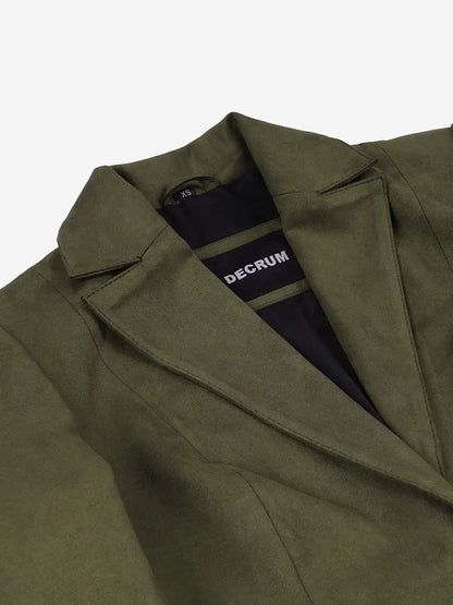 Women's Olive Green Faux Suede Notch Lapel Blazer