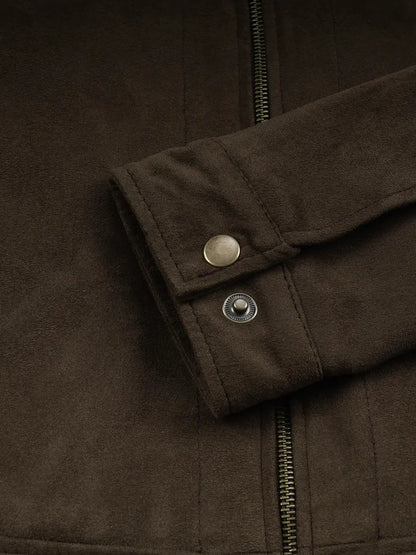 Men's Dark Brown Faux Suede Harrington Jacket