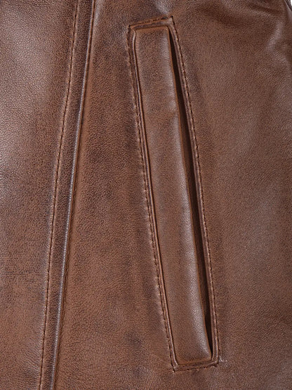 Kandis Women's Cognac Brown Leather Car Coat