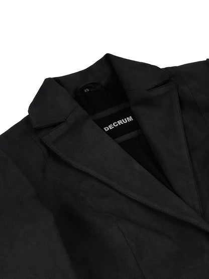 Women's Black Faux Suede Notch Lapel Blazer