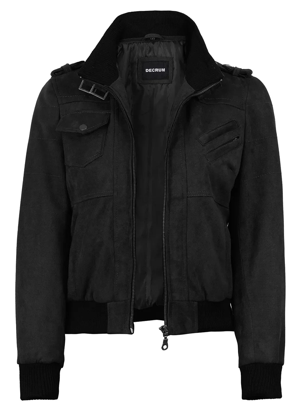 Women's Black Faux Suede Hooded Bomber Jacket