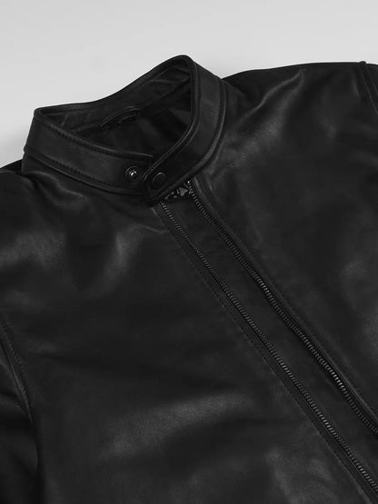 Owen Men's Black Cafe Racer Style Real Leather Jacket