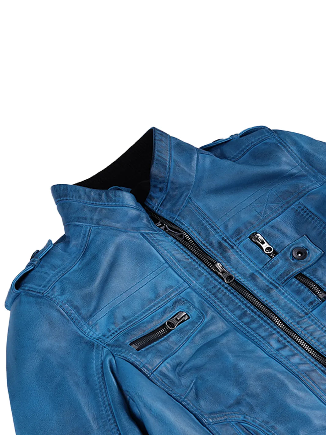 Tavares Womens Vivid Blue Biker Style Leather Jacket