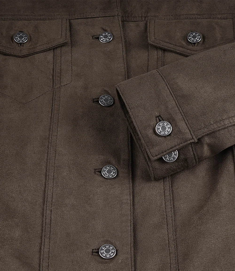 Women's Dark Brown Faux Suede Trucker Jacket
