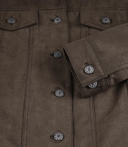 Women's Dark Brown Faux Suede Trucker Jacket