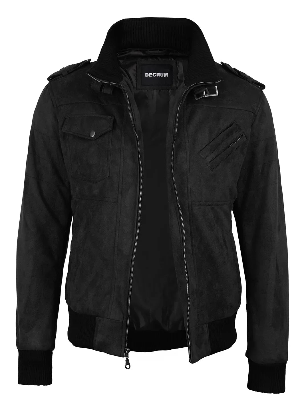 Men's Black Faux Suede Hooded Bomber Jacket