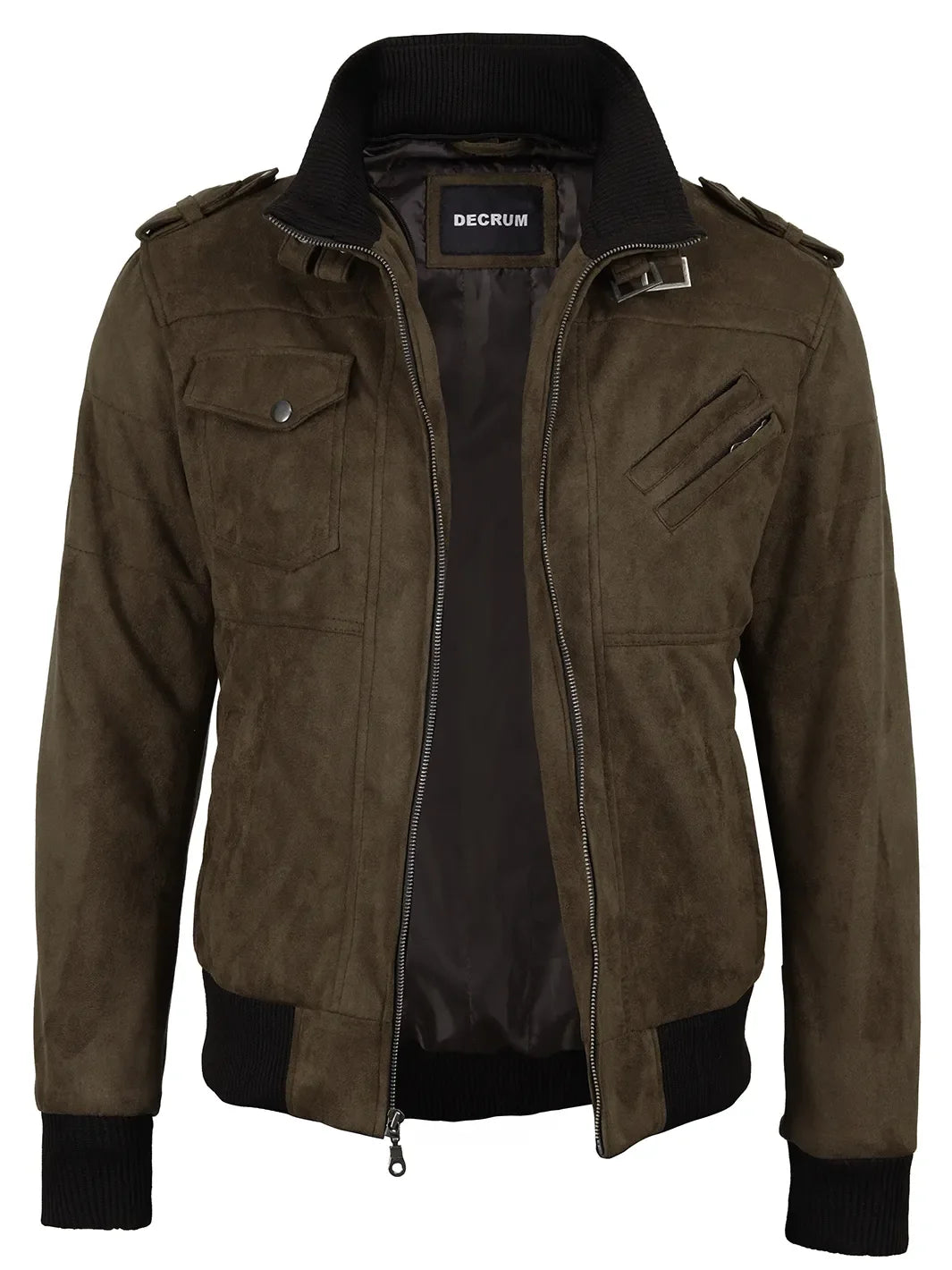 Men's Dark Brown Faux Suede Hooded Bomber Jacket