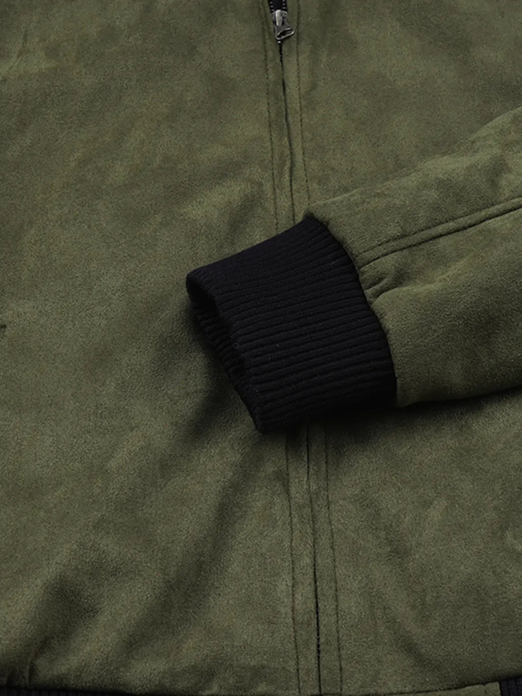 Men's Olive Green Faux Suede Bomber Jacket