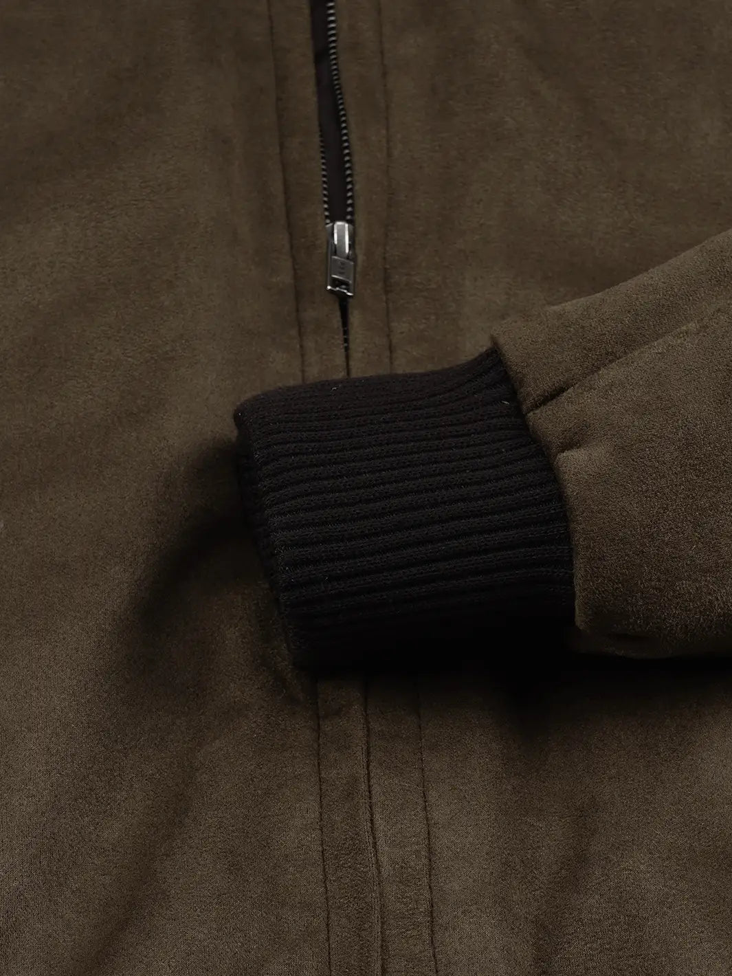 Men's Dark Brown Faux Suede Bomber Jacket