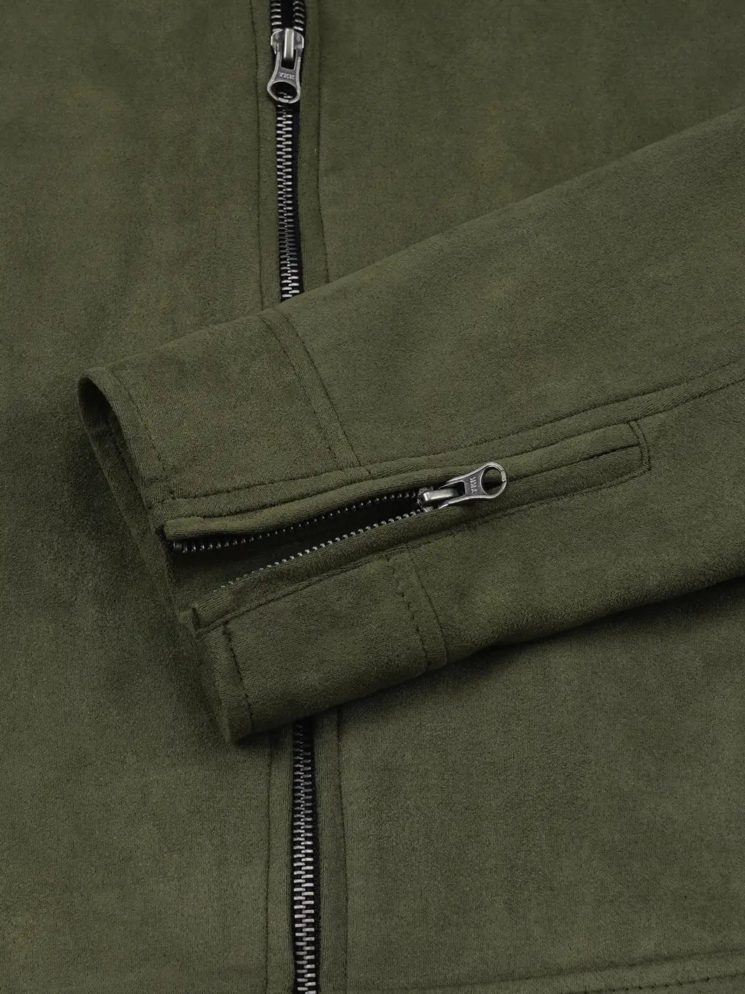 Men's Olive Green Faux Suede Cafe Racer Jacket