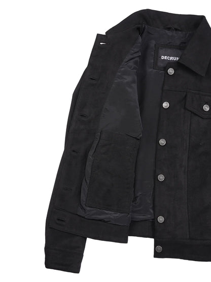 Women's Black Faux Suede Trucker Jacket