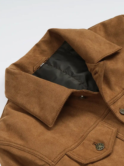 Men's Light Brown Faux Suede Trucker Jacket