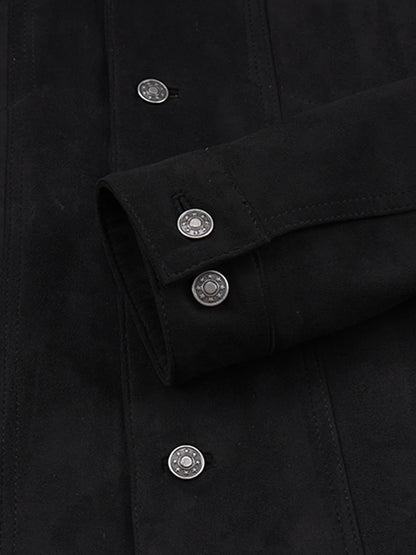 Men's Black Faux Suede Trucker Jacket