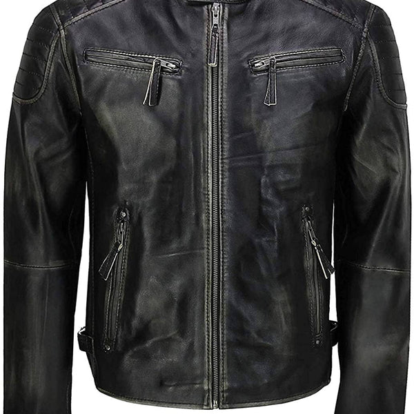 Mens Black Distressed Cafe Racer Leather Jacket Max Jackets