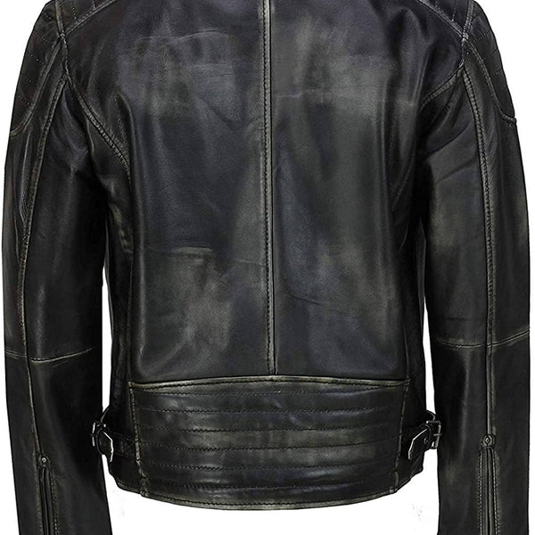 Mens Black Distressed Cafe Racer Leather Jacket Max Jackets