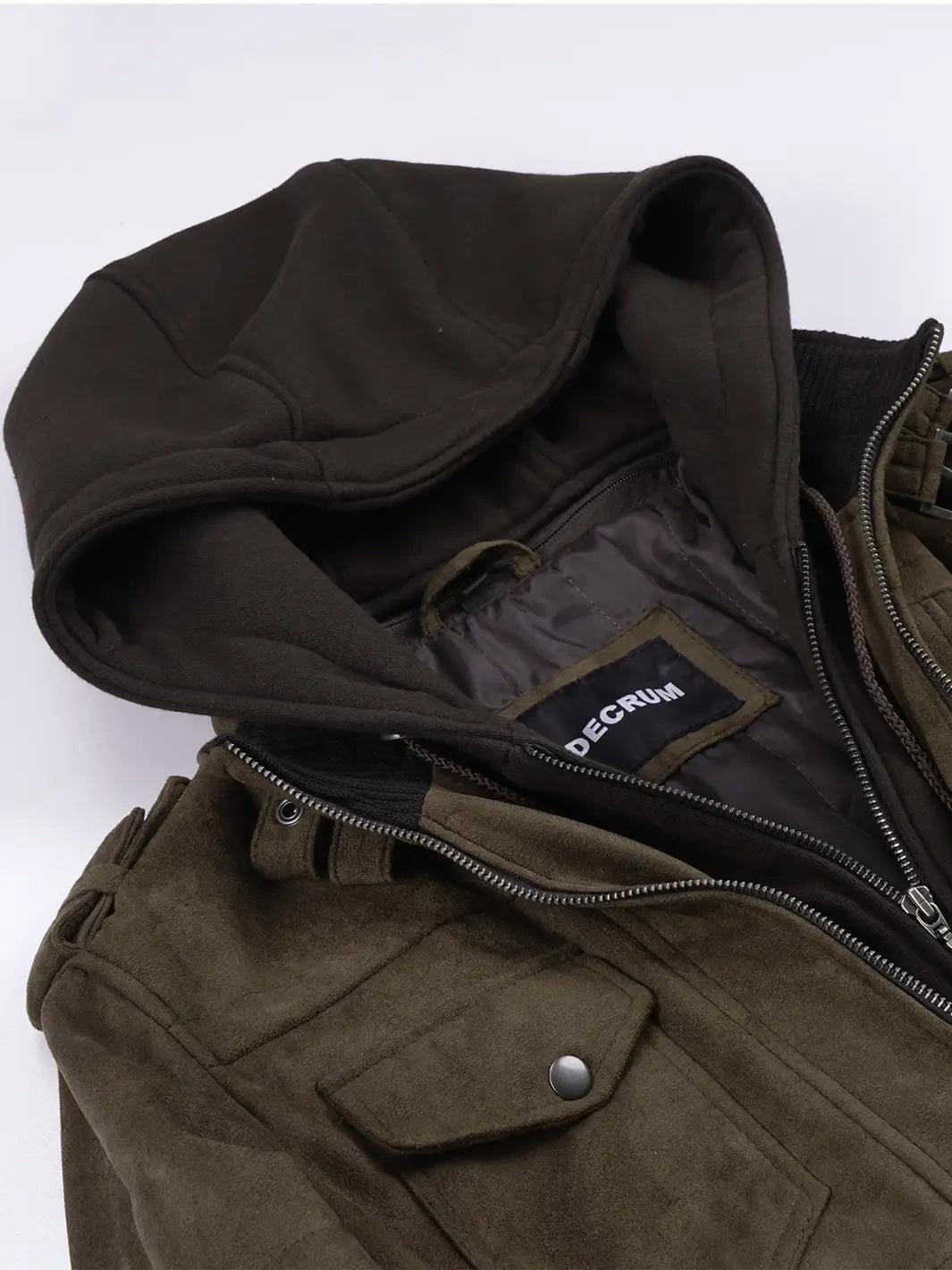 Men's Dark Brown Faux Suede Hooded Bomber Jacket