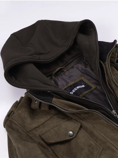 Men's Dark Brown Faux Suede Hooded Bomber Jacket
