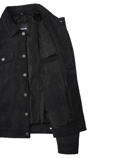 Men's Black Faux Suede Trucker Jacket