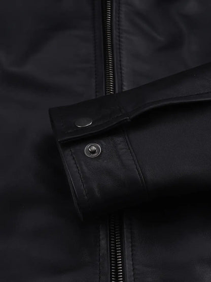 Men's Black Harrington Leather Jacket | Shirt Style Collar