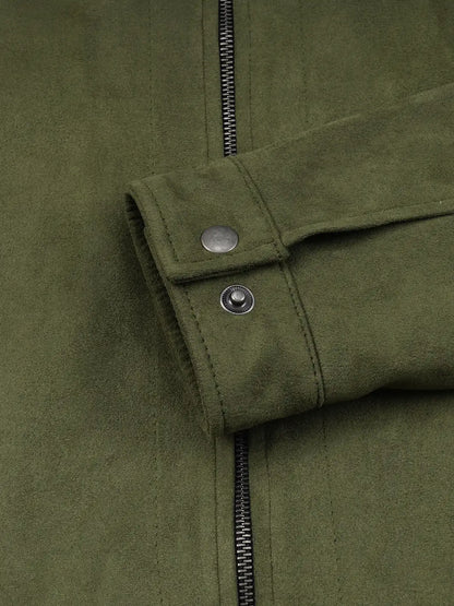Men's Olive Green Brown Faux Suede Harrington Jacket