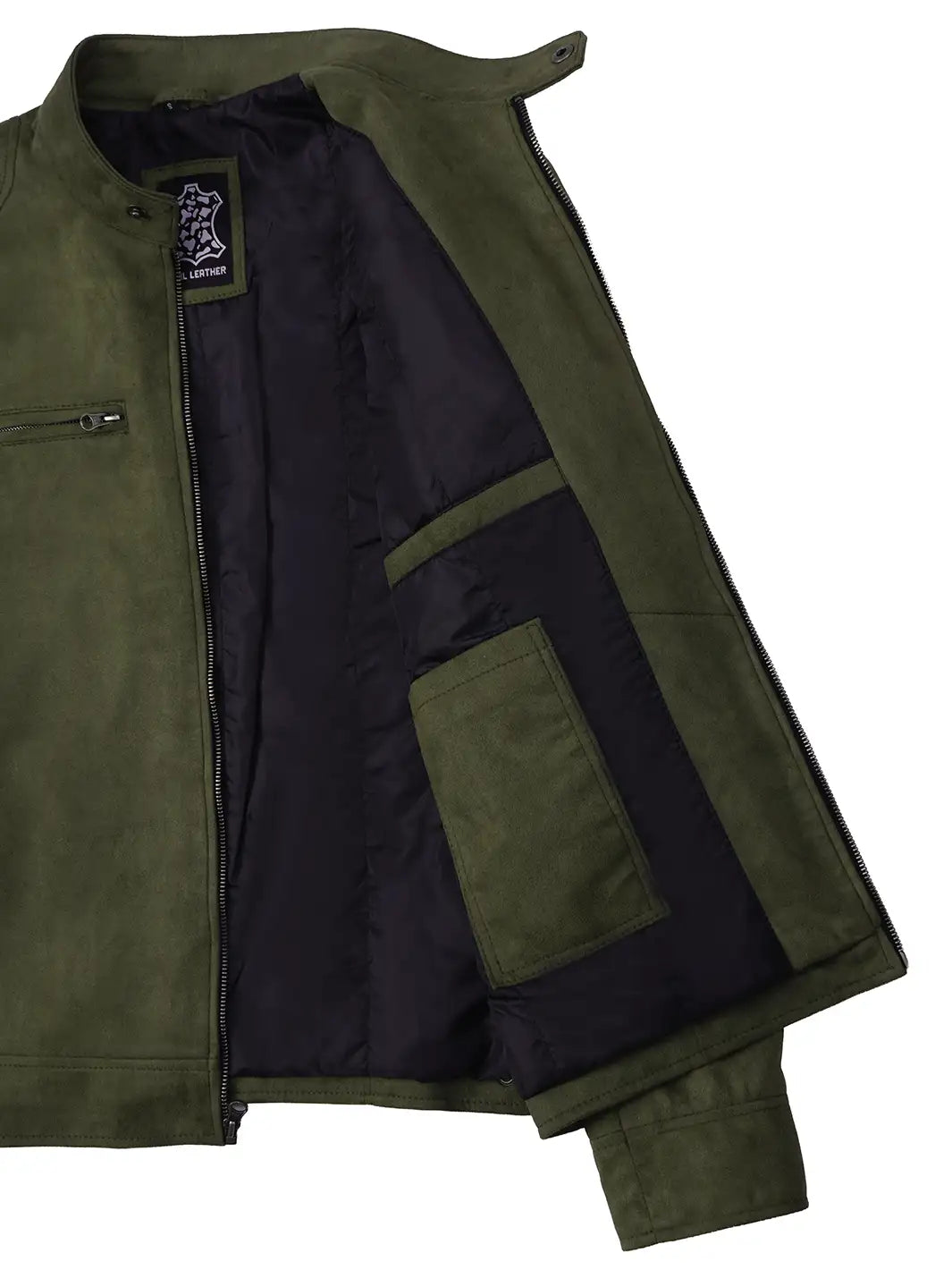 Men's Olive Green Faux Suede Cafe Racer Jacket