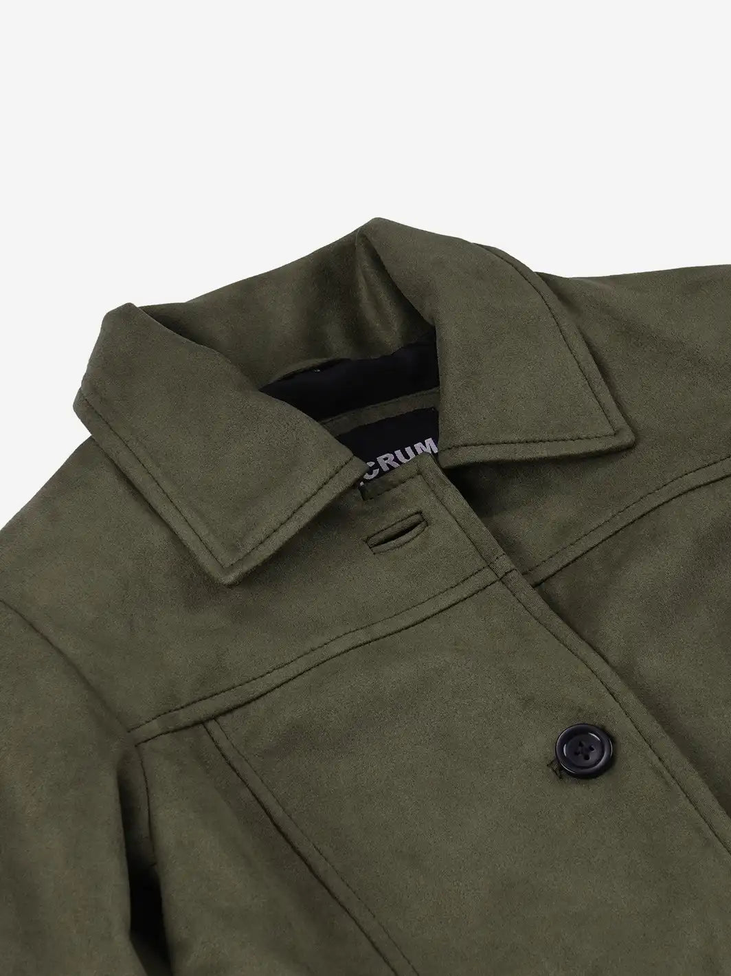 Women's 3/4 Length Olive Green Faux Suede Coat — Button Front