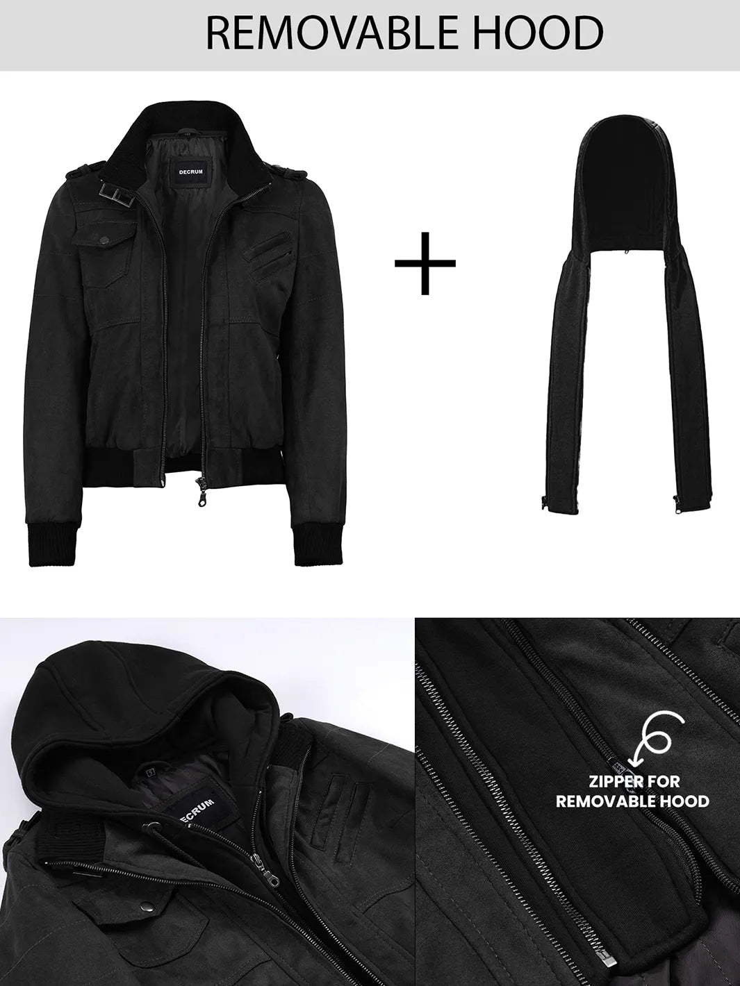 Women's Black Faux Suede Hooded Bomber Jacket