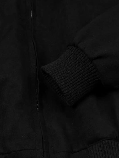 Men's Black Faux Suede Bomber Jacket