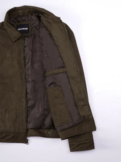 Men's Dark Brown Faux Suede Harrington Jacket